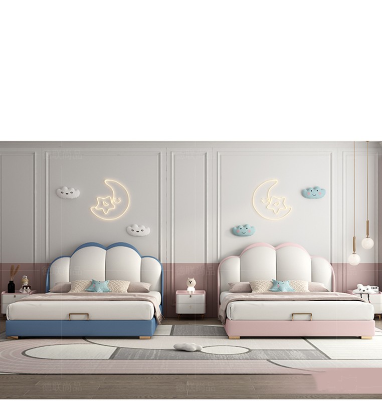 سرير أطفال أولاد/بنات تصميم مريح  مع مساحة تخزين تحتية سرير من القماش والخشب الصلب